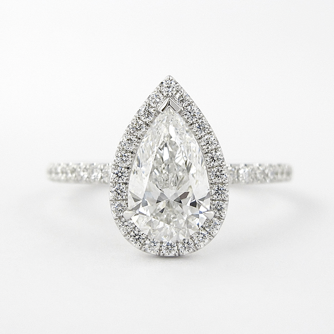 Moissanite Diamond Pear Cut Halo & Pave Set Fancy Ring