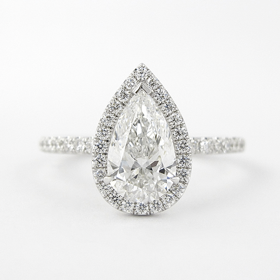Moissanite Diamond Pear Cut Halo & Pave Set Fancy Ring
