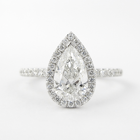 Moissanite Diamond Pear Cut Halo & Pave Set Fancy Ring