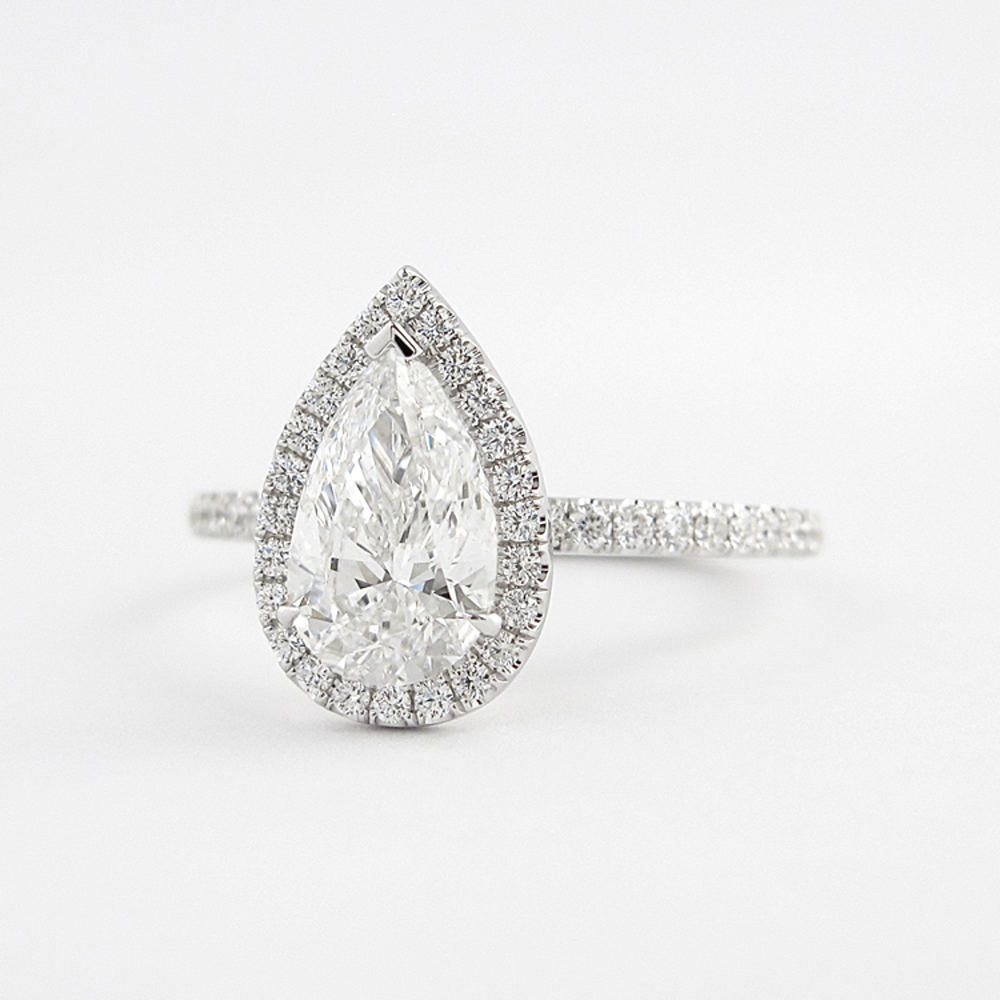Moissanite Diamond Pear Cut Halo & Pave Set Fancy Ring