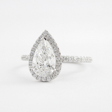 Moissanite Diamond Pear Cut Halo & Pave Set Fancy Ring