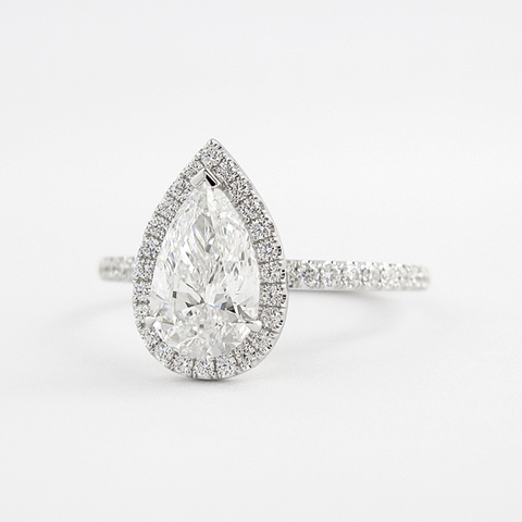 Moissanite Diamond Pear Cut Halo & Pave Set Fancy Ring