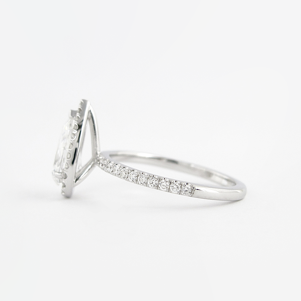 Moissanite Diamond Pear Cut Halo & Pave Set Fancy Ring