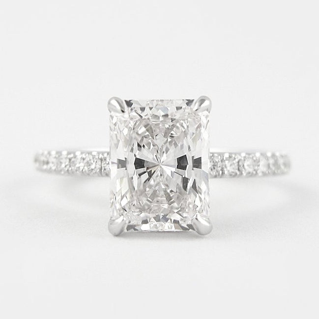 Moissanite Colorless Radiant Cut Hidden Halo Ring