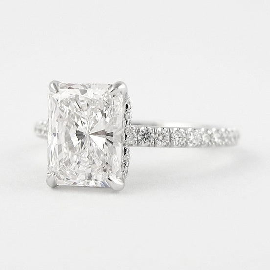 Moissanite Colorless Radiant Cut Hidden Halo Ring