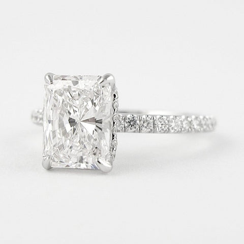Moissanite Colorless Radiant Cut Hidden Halo Ring