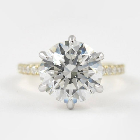 Two Tone D Color Moissnaite Round Cut Side Accent Engagement Ring