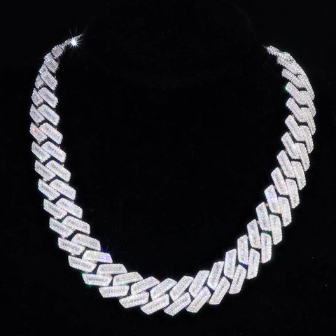 Round & Baguette Moissanite Diamond Cuban