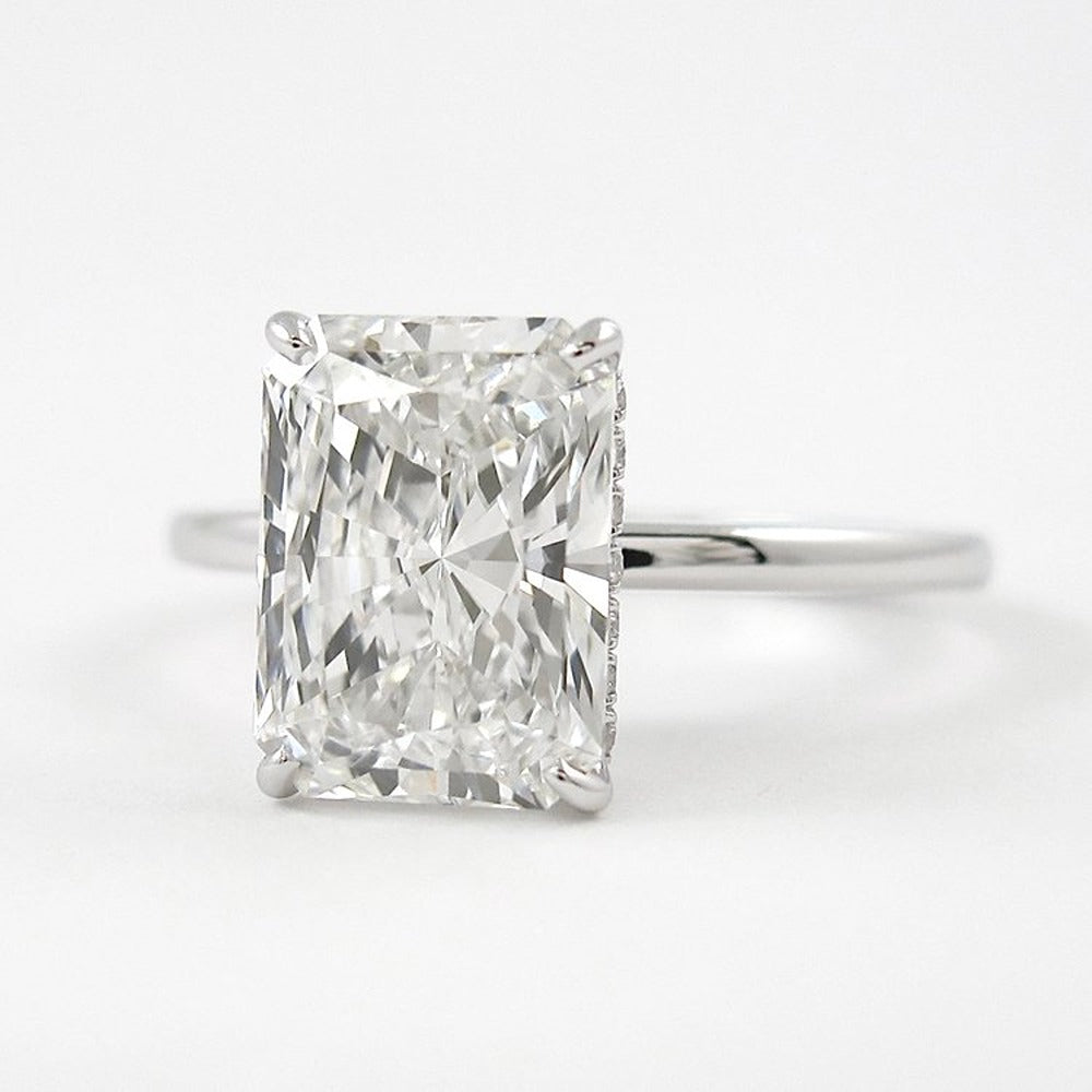 D Color Radiant Cut Moissanite Hidden Halo Engagement Ring