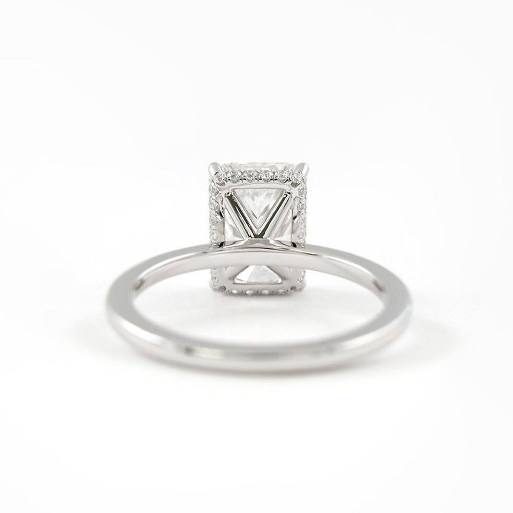 D Color Radiant Cut Moissanite Hidden Halo Engagement Ring