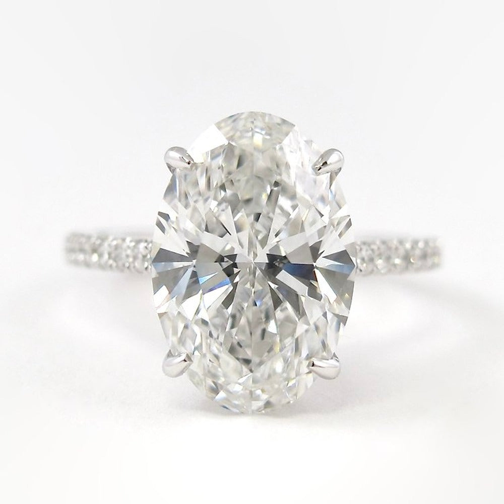 Moissanite Hidden Halo Oval Cut Engagement Ring For Women
