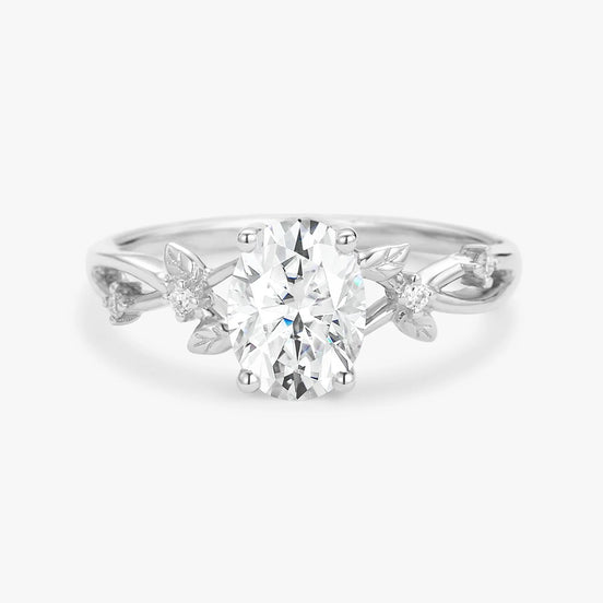 Oval Cut Moissnaite Leafy White Gold Ring Set For Women