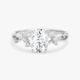 Oval Cut Moissnaite Leafy White Gold Ring Set For Women