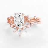Oval Cut Moissnaite Leafy White Gold Ring Set For Women
