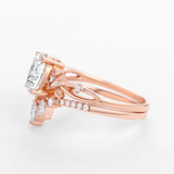 Oval Cut Moissnaite Leafy White Gold Ring Set For Women