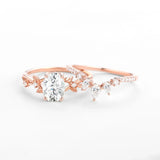 Oval Cut Moissnaite Leafy White Gold Ring Set For Women
