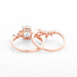 Oval Cut Moissnaite Leafy White Gold Ring Set For Women