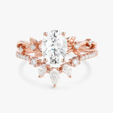 Oval Cut Moissnaite Leafy White Gold Ring Set For Women