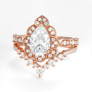 D Color Moissanite Floral Pear Cut Wedding Ring Set For Bride