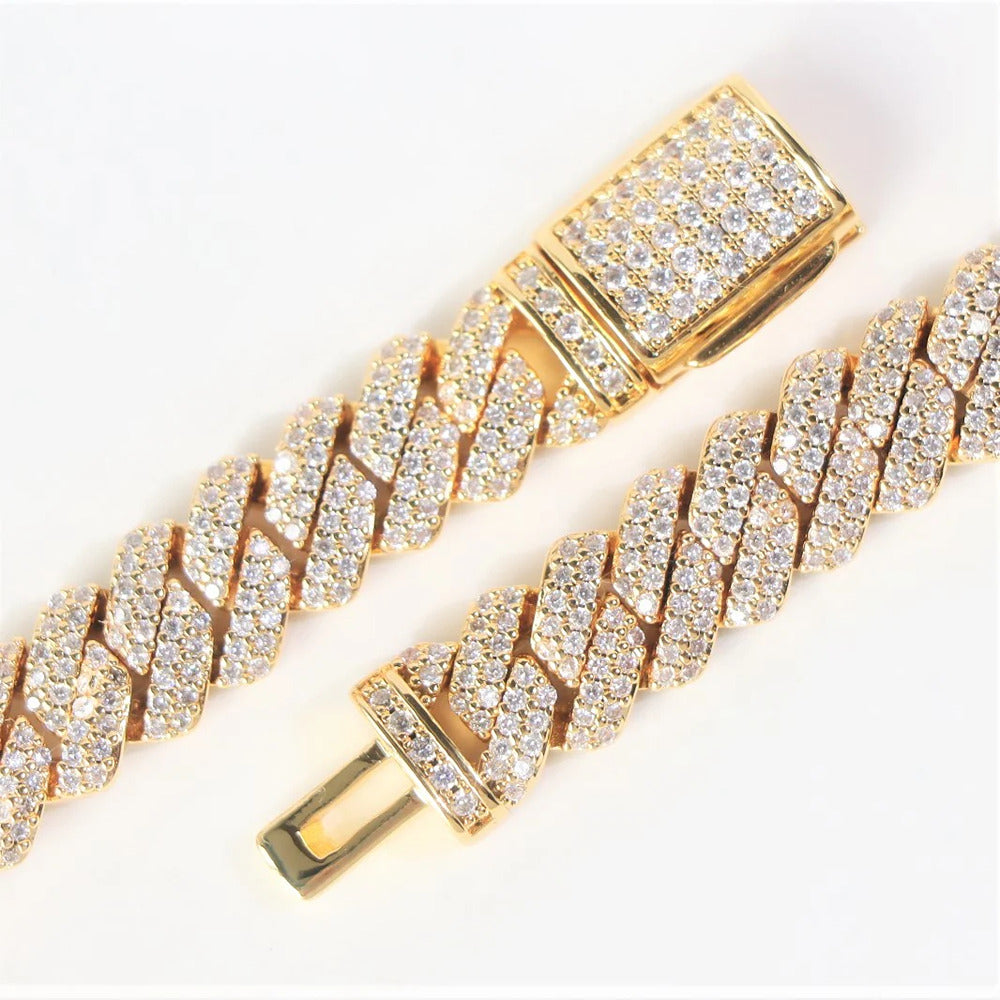 Gold Plated Hip Hop Moissanite Diamond Cuban Chain