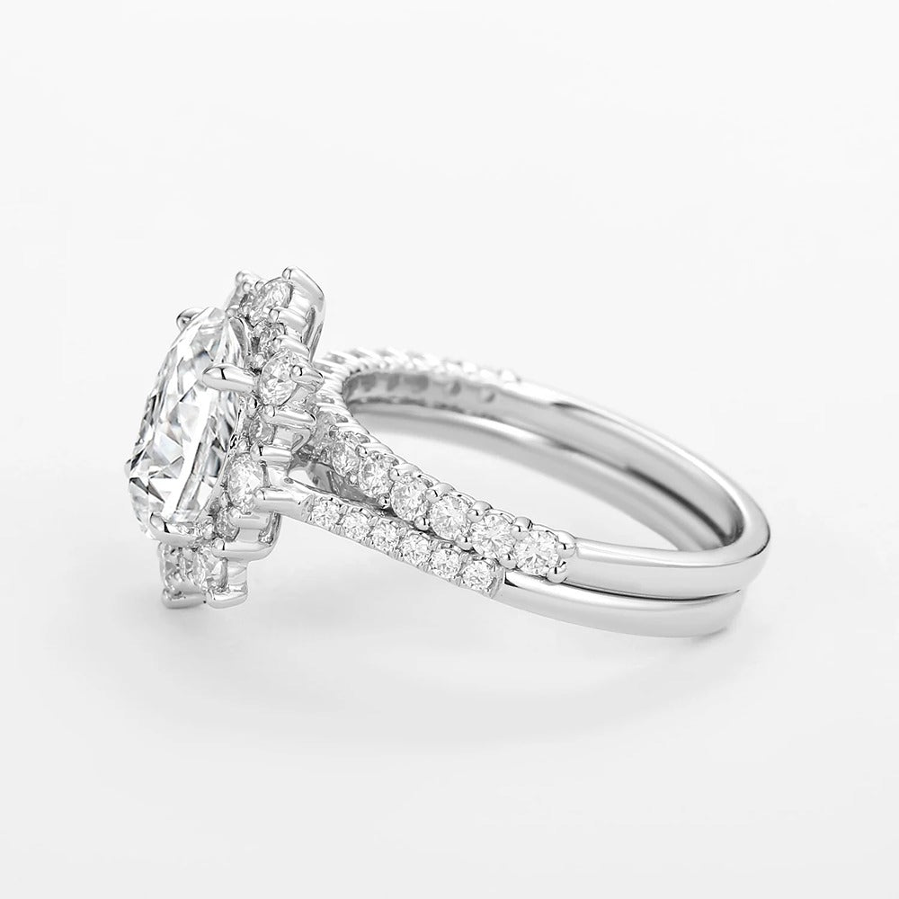 Moissanite Oval Cut Floral Halo Ring Set For Women