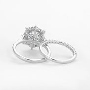Moissanite Oval Cut Floral Halo Ring Set For Women