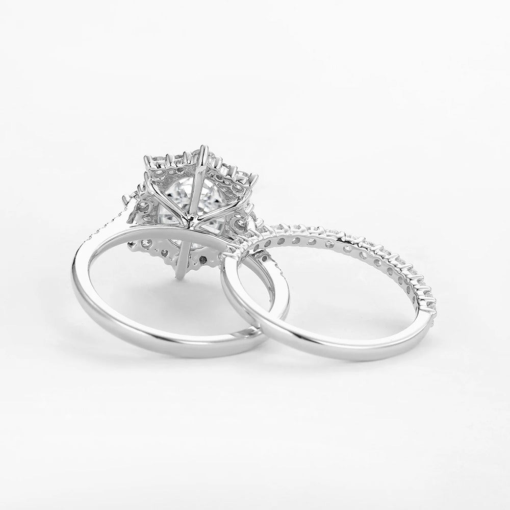 Moissanite Oval Cut Floral Halo Ring Set For Women