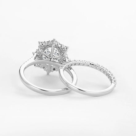 Moissanite Oval Cut Floral Halo Ring Set For Women