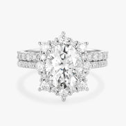 Moissanite Oval Cut Floral Halo Ring Set For Women