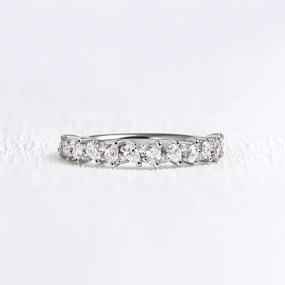 Pear & Round Cut Moissanite Half Eternity Wedding Ring