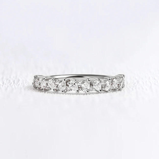 Pear & Round Cut Moissanite Half Eternity Wedding Ring