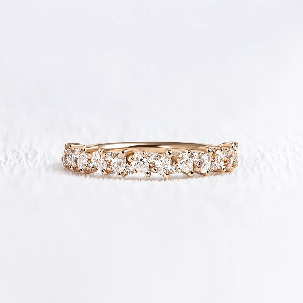 Pear & Round Cut Moissanite Half Eternity Wedding Ring