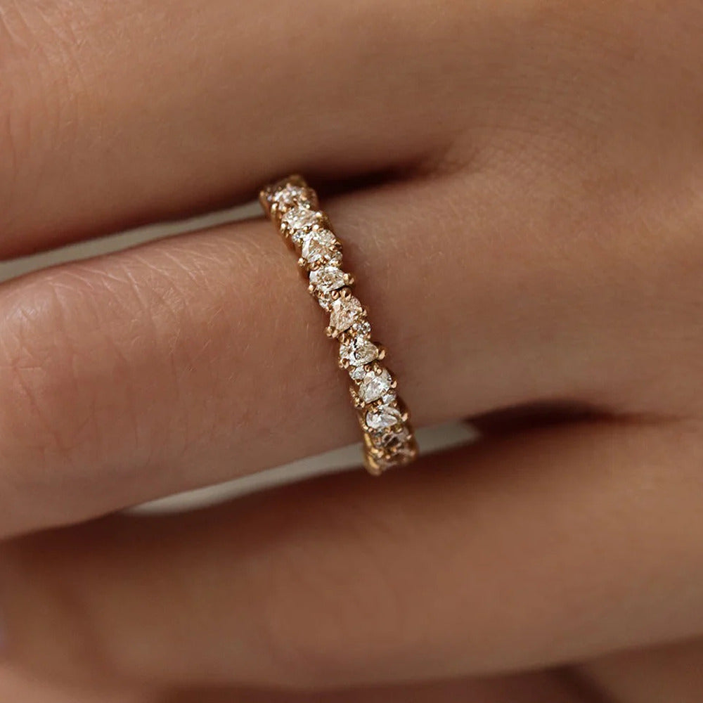 Pear & Round Cut Moissanite Half Eternity Wedding Ring