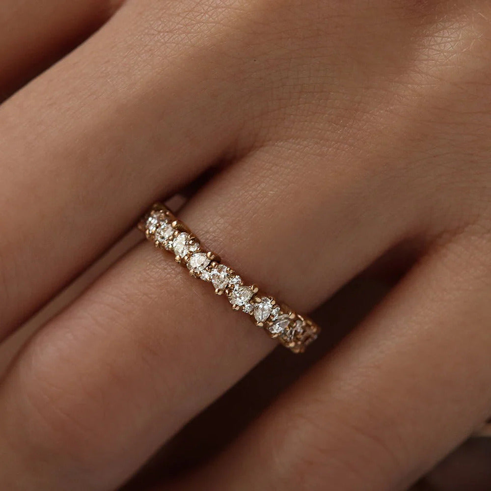 Pear & Round Cut Moissanite Half Eternity Wedding Ring