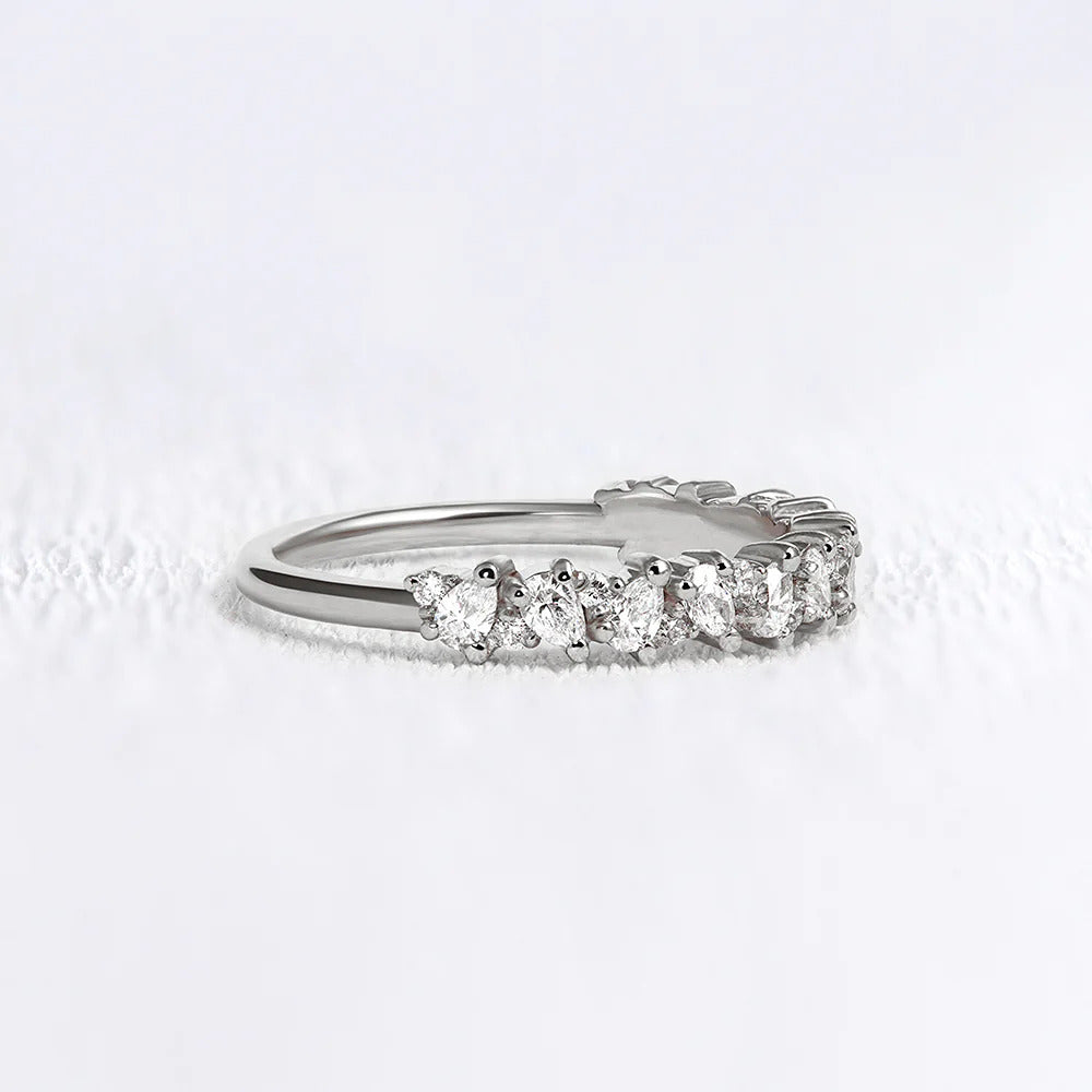 Pear & Round Cut Moissanite Half Eternity Wedding Ring
