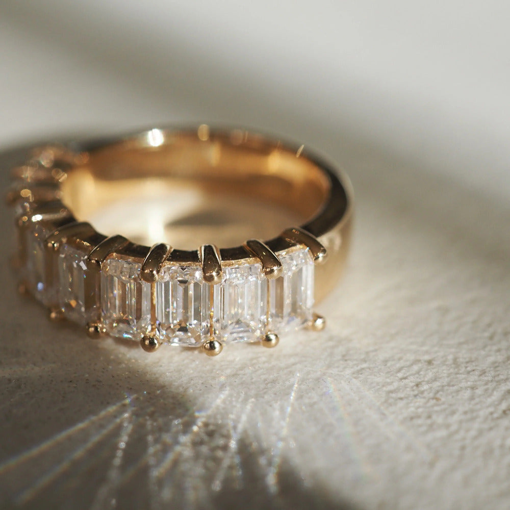 Moissnaite Emerald Cut Diamond Wedding Band For Women