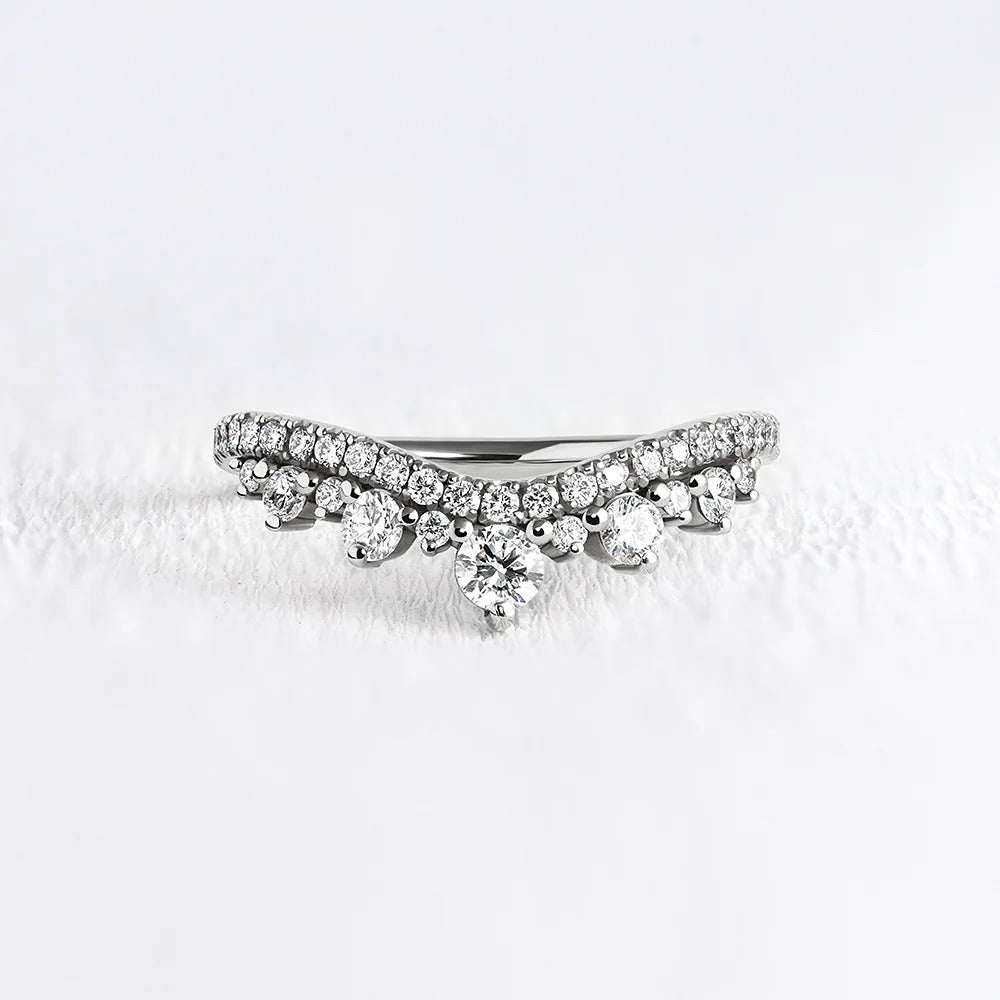 Round Cut Curved Style Unique Moissanite Wedding Band
