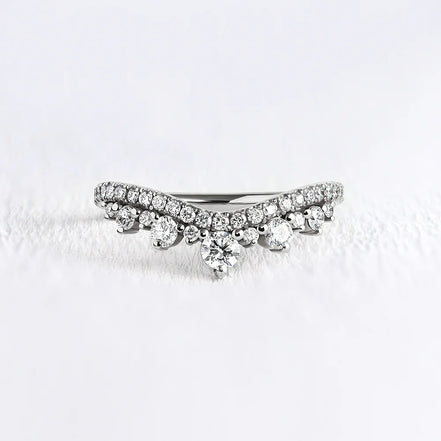 Round Cut Curved Style Unique Moissanite Wedding Band