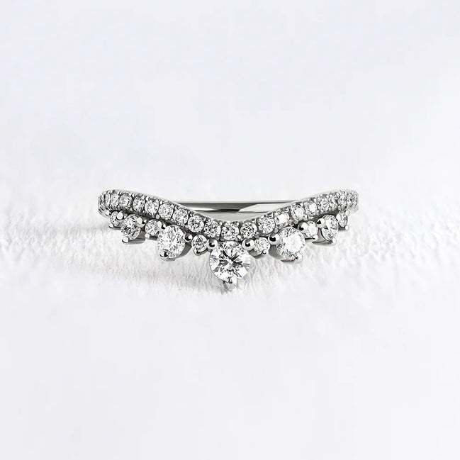 Round Cut Curved Style Unique Moissanite Wedding Band