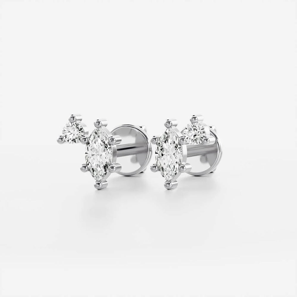 Marquise & Round Cut Two Stone Moissnaite Fancy Stud Earring