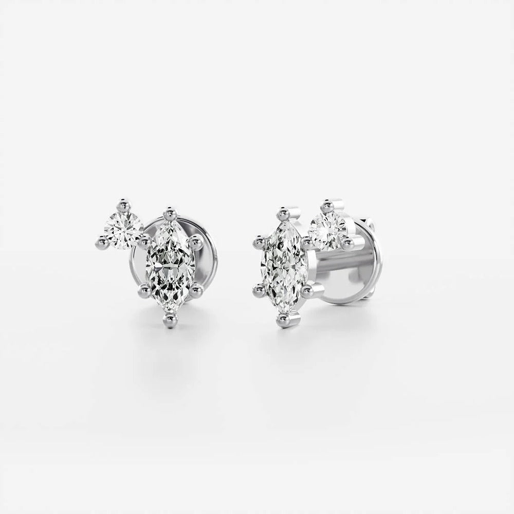 Marquise & Round Cut Two Stone Moissnaite Fancy Stud Earring