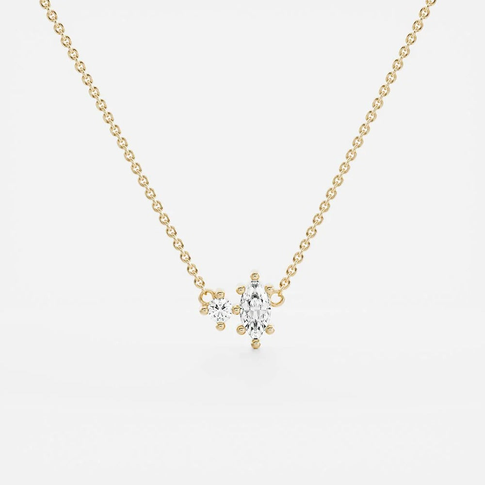 D Color Moissanite Marquise & Round Cut Toi Et Moi Fancy Pendant