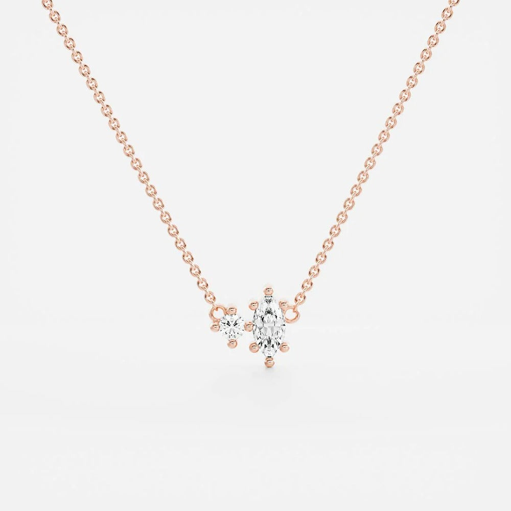 D Color Moissanite Marquise & Round Cut Toi Et Moi Fancy Pendant