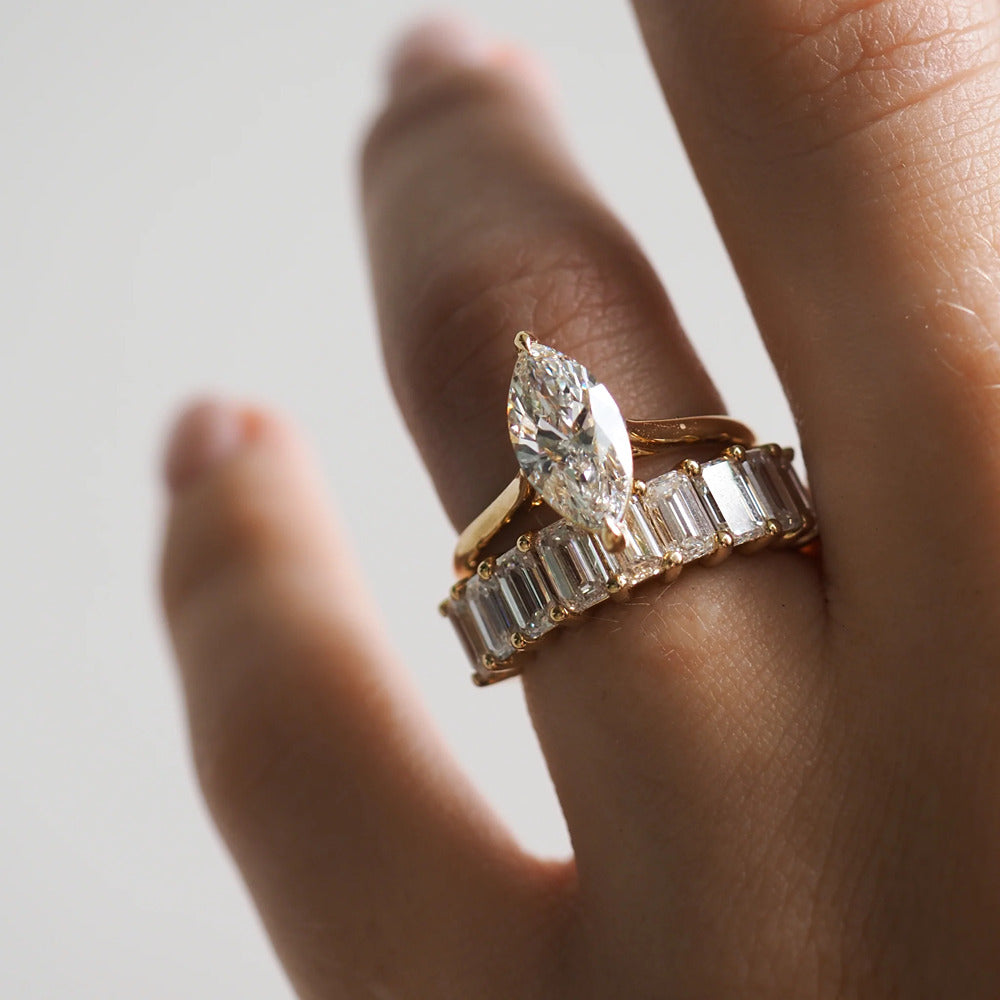Moissnaite Emerald Cut Diamond Wedding Band For Women