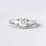 Three Stone Round Cut Moissanite Wedding Ring Set