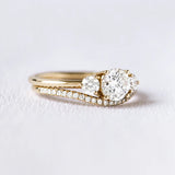 Three Stone Round Cut Moissanite Wedding Ring Set