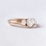 Three Stone Round Cut Moissanite Wedding Ring Set