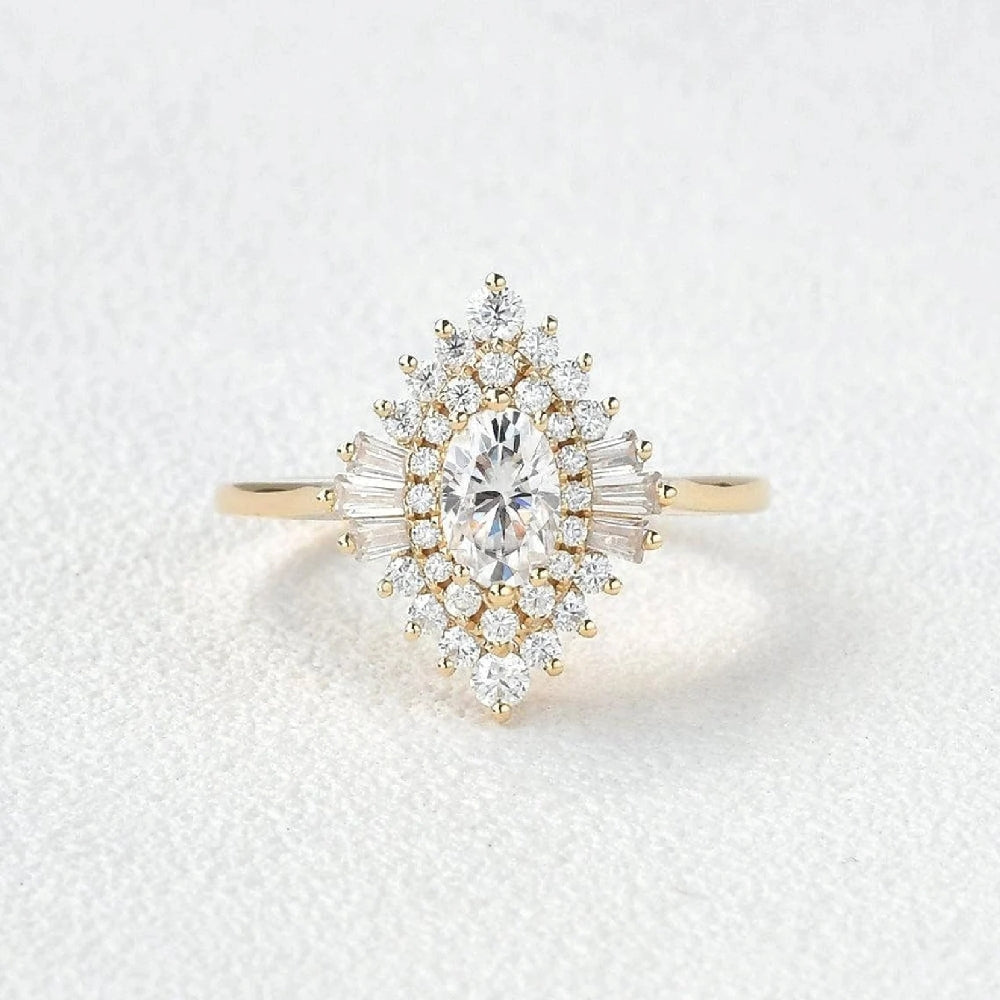 Oval Cut Moissanite Floral Halo Engagement Ring