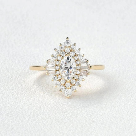 Oval Cut Moissanite Floral Halo Engagement Ring