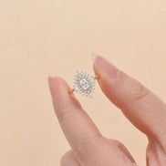 Oval Cut Moissanite Floral Halo Engagement Ring
